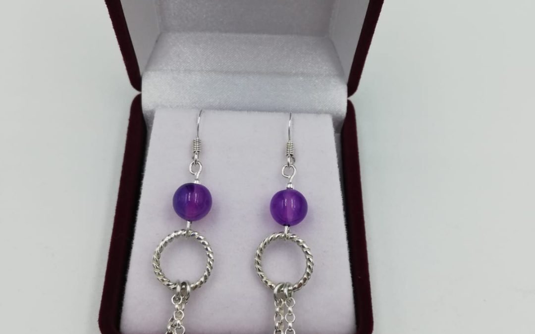 Aros Colgantes Plata 925, Con Agata Natural