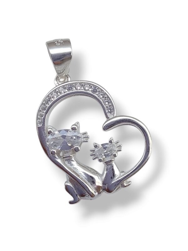 Colgante Gato, Mascota Corazón Plata 925