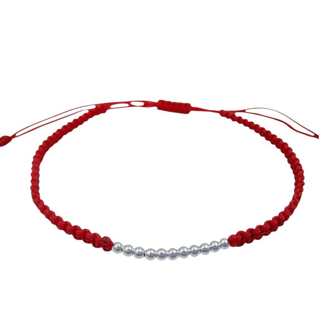 Pulsera Hilo Rojo Mostacillas Plata 925
